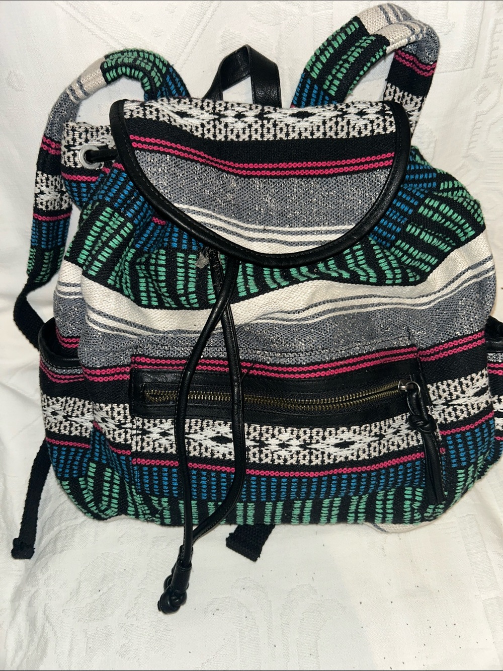 American eagle outfitters Woven Stripe Canvas Backpack - Green & blue Accent